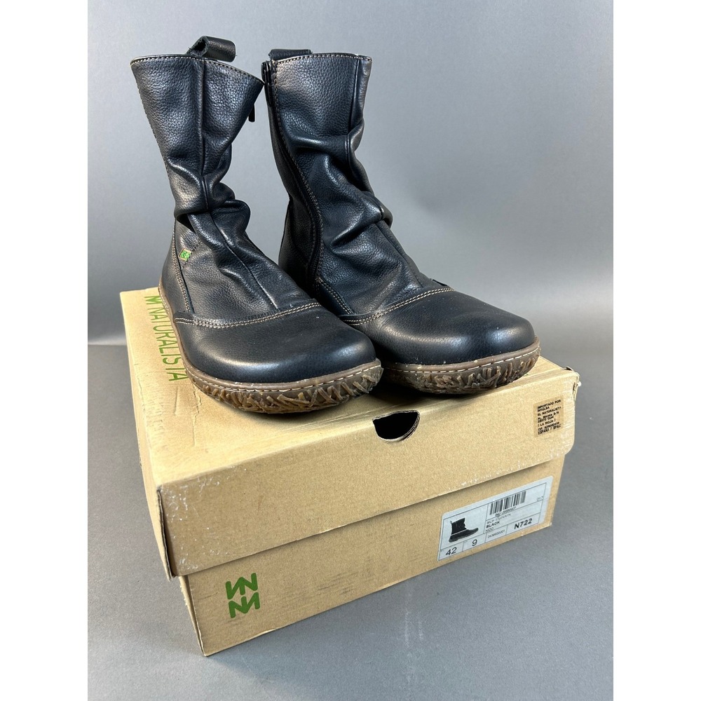 El Naturalista Nido N722 Black Leather Slouch Ankle Boots Womens 42 US 11-12